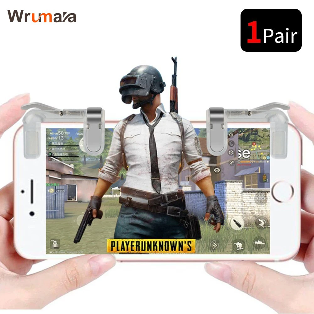 

Wrumava 1Pair PUBG Mobile Game Fire Button Aim Key Smart phone Gaming Trigger L1 R1 Shooter Controller Transparent