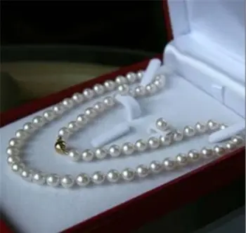 

925 Ms. real natural big 8-9MM White Akoya Shell Pearl Necklace 42-44CM + Earring Set AAA Noble style Natural Fine jewe keshi