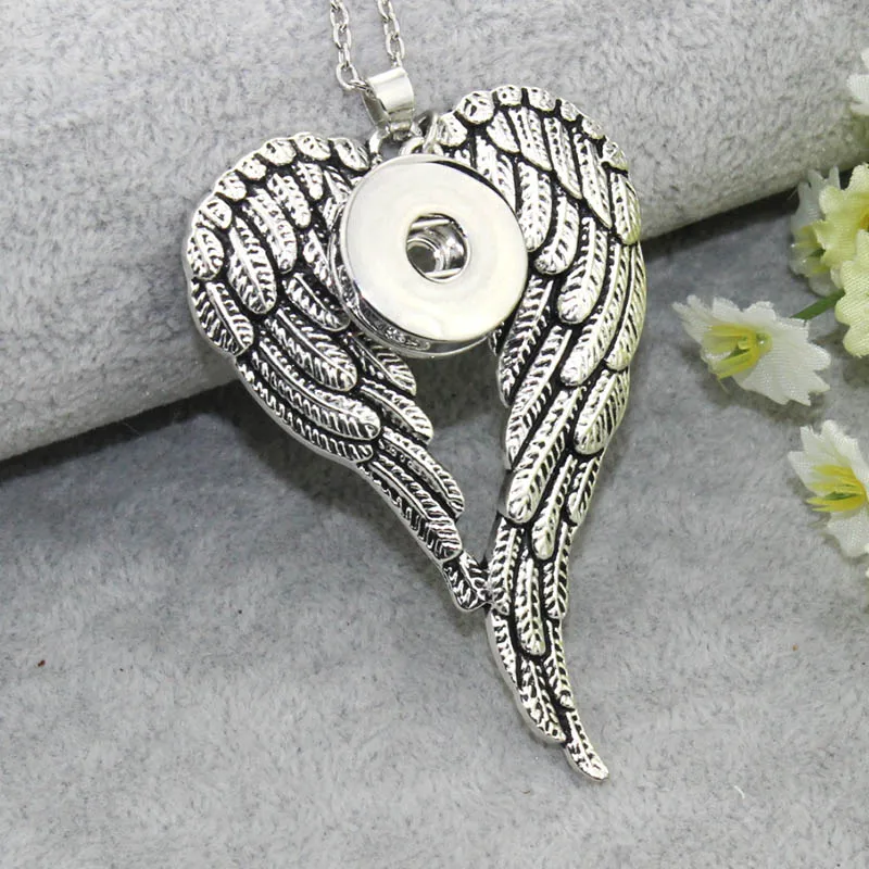 

Angel Wings Metal Pendant Necklace With 60CM Link Chain Fit 18/20mm Snap Button Jewelry Snap Necklace Boom Life Jewelry 6669