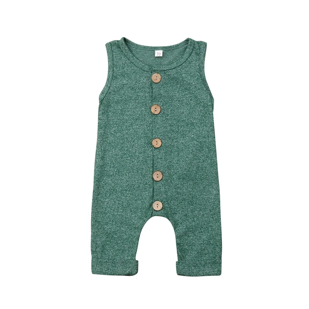 Baby Romper Newborn Baby Boy Girl Button Sleeveless Solid Romper Sunsuit Summer Outfit Kid Clothes