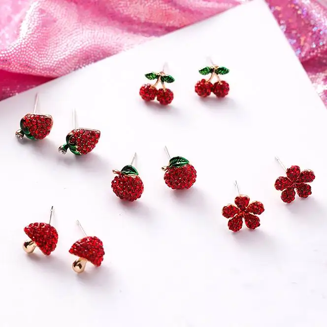 New Lovely Strawberry Fruit Mushroom Stud Earrings For Women Fashion