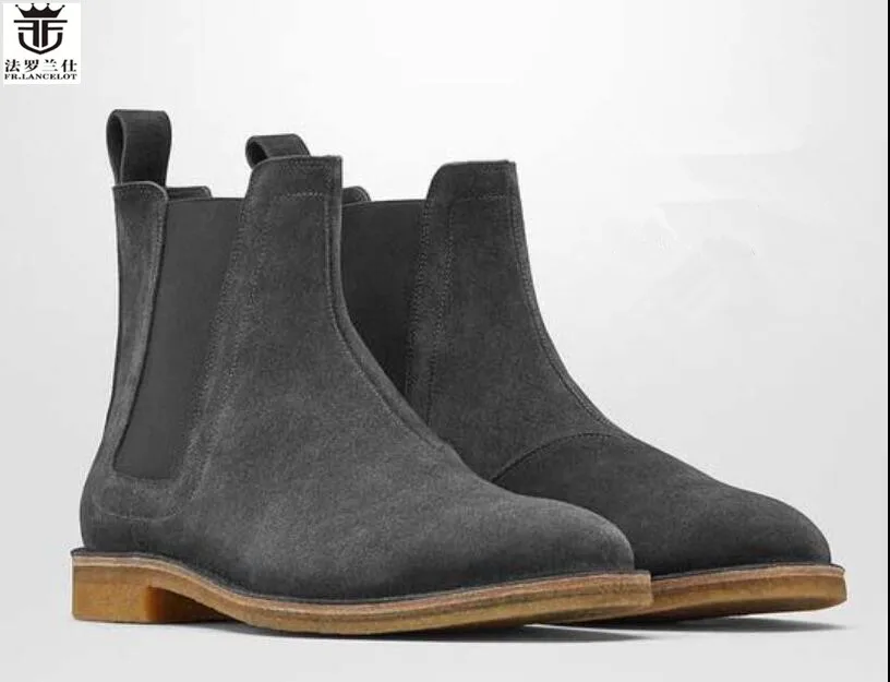 

FR.LANCELOT Chelsea men leather boots fashion cowboy boots Europe trend suede leather boots low heel riding booties dress shoes