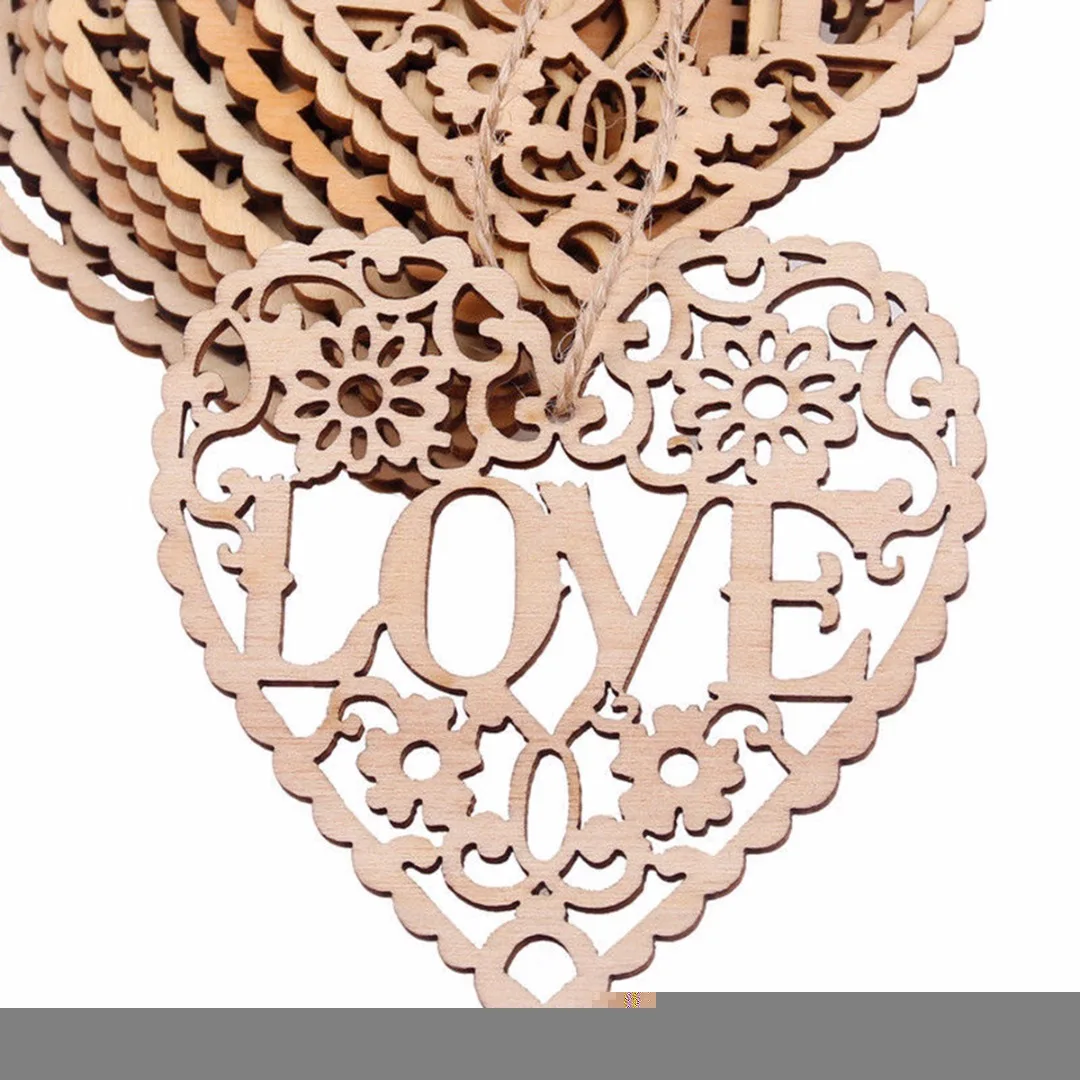 10Pcs Wooden Love Heart Hanging Decor Wedding Gifts Wedding Pendant Craft Decoration Party Decor Supplies