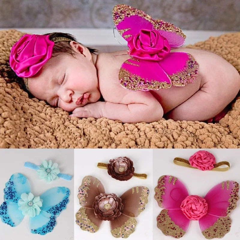 

Модная повязка для волос для маленьких девочек + крылья реквизит для фотосъемки наборы для новорожденных моделей аксессуары Головные уборы костюмы бабочки Рождественский подарок