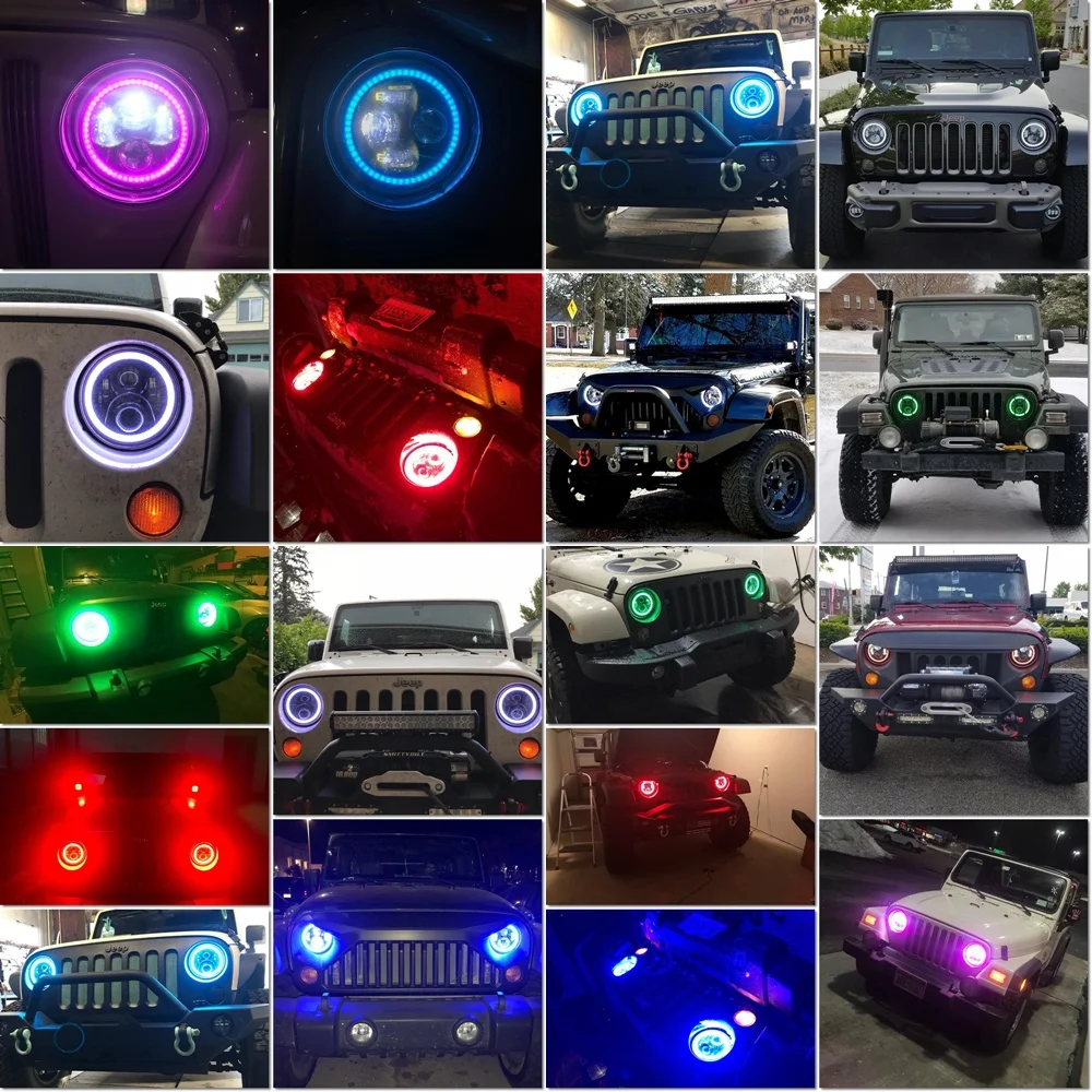 2 шт. RGB Halo Angel Eye Bluetooth дистанционный 7-дюймовый налобный фонарь для 1997~ Jeep Wrangler JK LJ CJ Hummer " светодиодный фонарь для фар