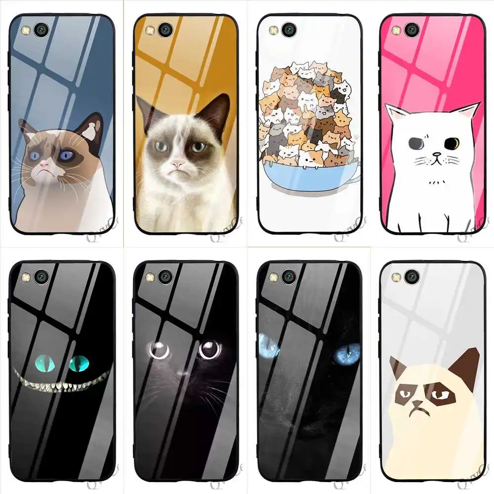 

Pattern Cat Tempered Glass Phone Cover for Xiaomi Redmi 4X Case Mi A1 A2 8 Lite 9 F1 6A Note 5 Pro 6 7 Shell