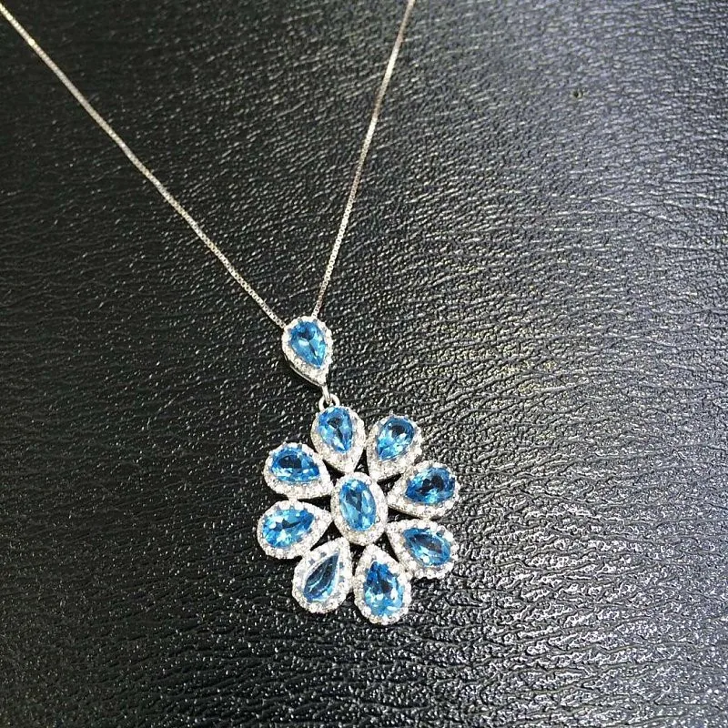 Qi Xuan_Blue Stone простой элегантный кулон Necklace_Real голубой камень ожерелье_ качество Directly ed_производитель напрямую