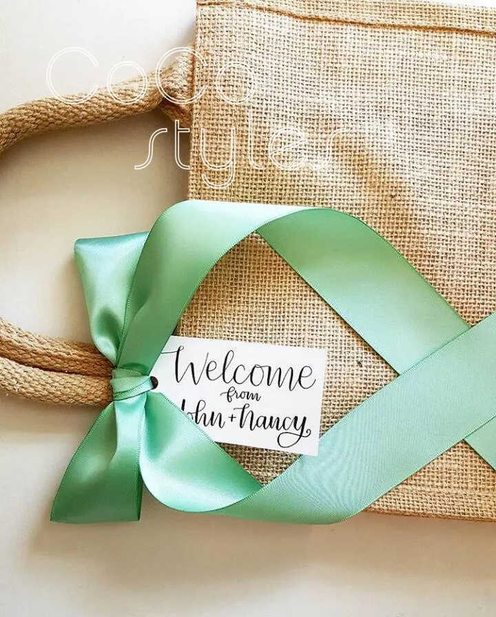 Cocostyles custom rustic hand made gunny bag with peak green ribbon for lawn wedding souvenir gift | Дом и сад