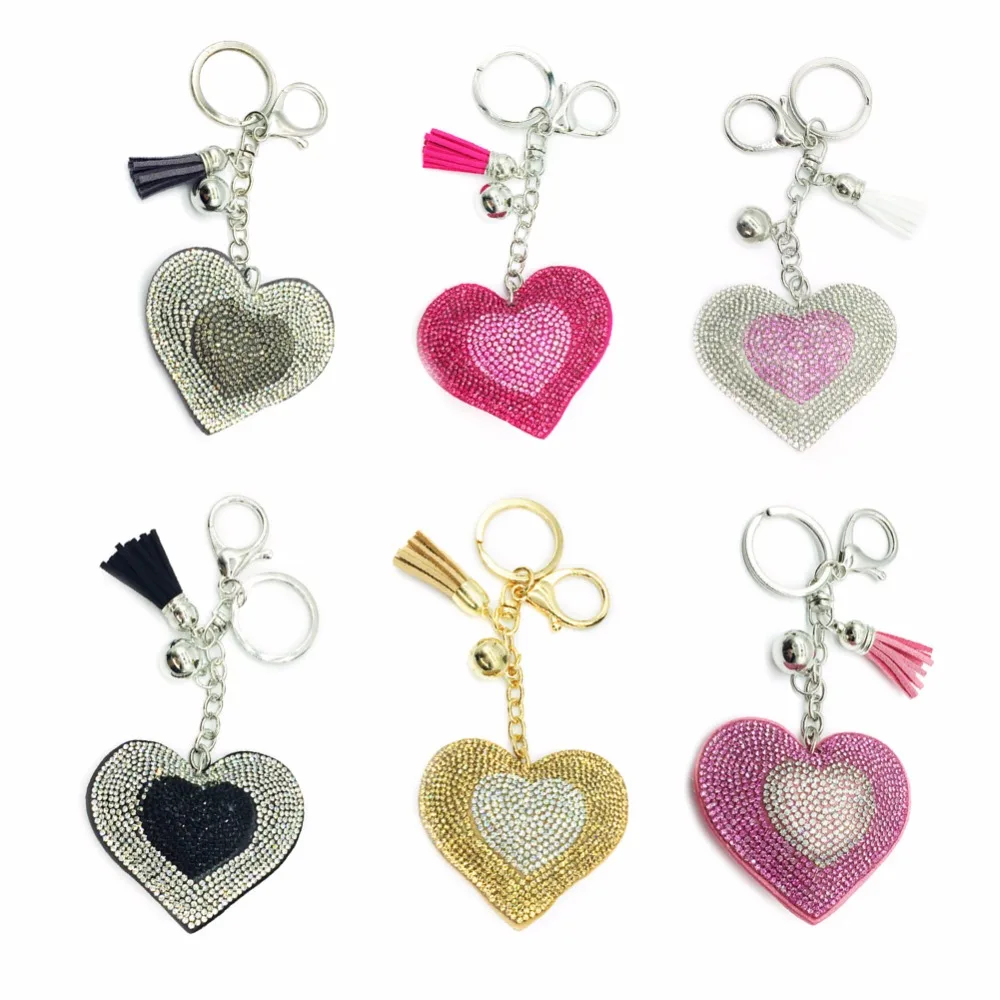 Shiny Rhinestones Heart Keychain for Women Trendy Charms Crystal