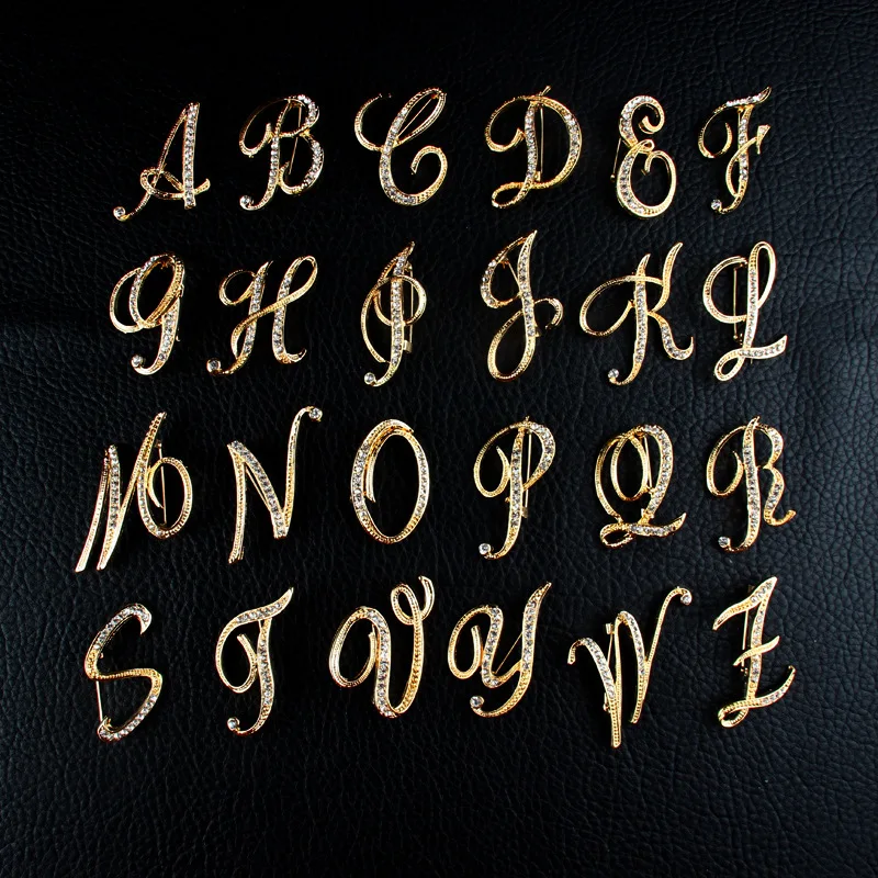 

Fashion Exaggerated Gold Plating 26 English Letters Christmas Brooch Exquisite Zircon Alphabet Breastpin Unisex Jewelry Bijoux