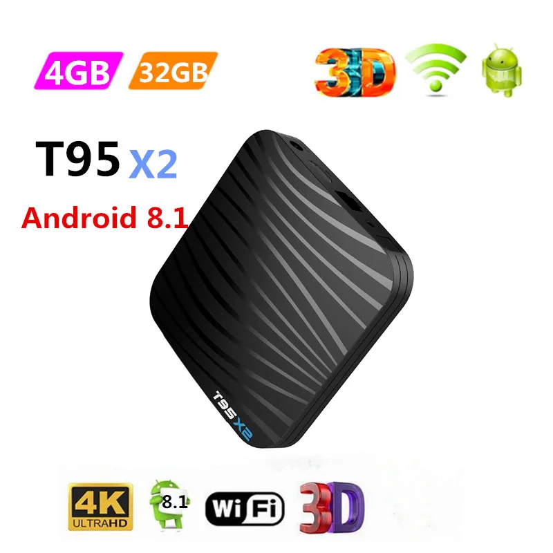 

T95X2 Smart Network TV Receiver Android 8.1 Amlogic S905X2 Quad Core TV BOX 4G 32G 2.4G WIFI USB3.0 Set top box