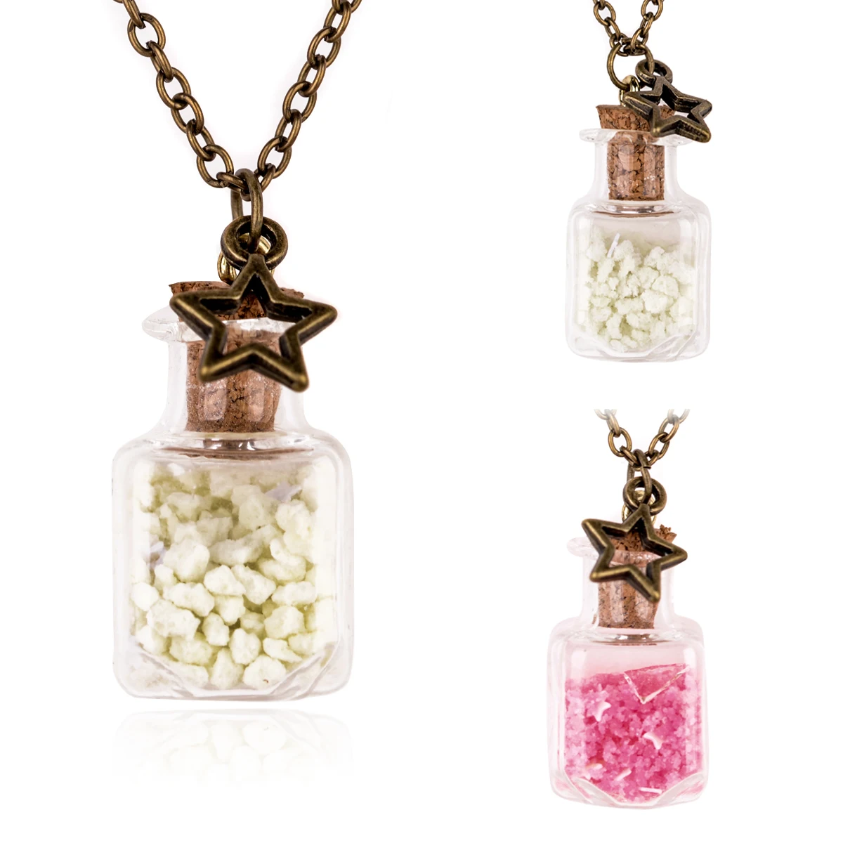 

Vintage Luminous Long Choker Necklaces Shellhard Glass Wishing Bottle Glow In The Dark Chain Necklaces & Pendants Charms Jewelry