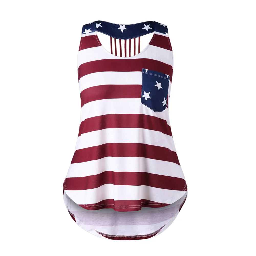 

Women Casual Distressed American Flag Sleeveless Shirt Tank Tops Blouse