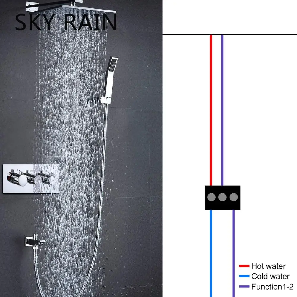 SKY RAIN Brass Triple Handle Round Knobs Mixer 2 Function Thermostatic/Hot And Cold Valve SKY RAIN Brass Triple Handle Round Knobs Mixer 2 Function Thermostatic/Hot And Cold Valve