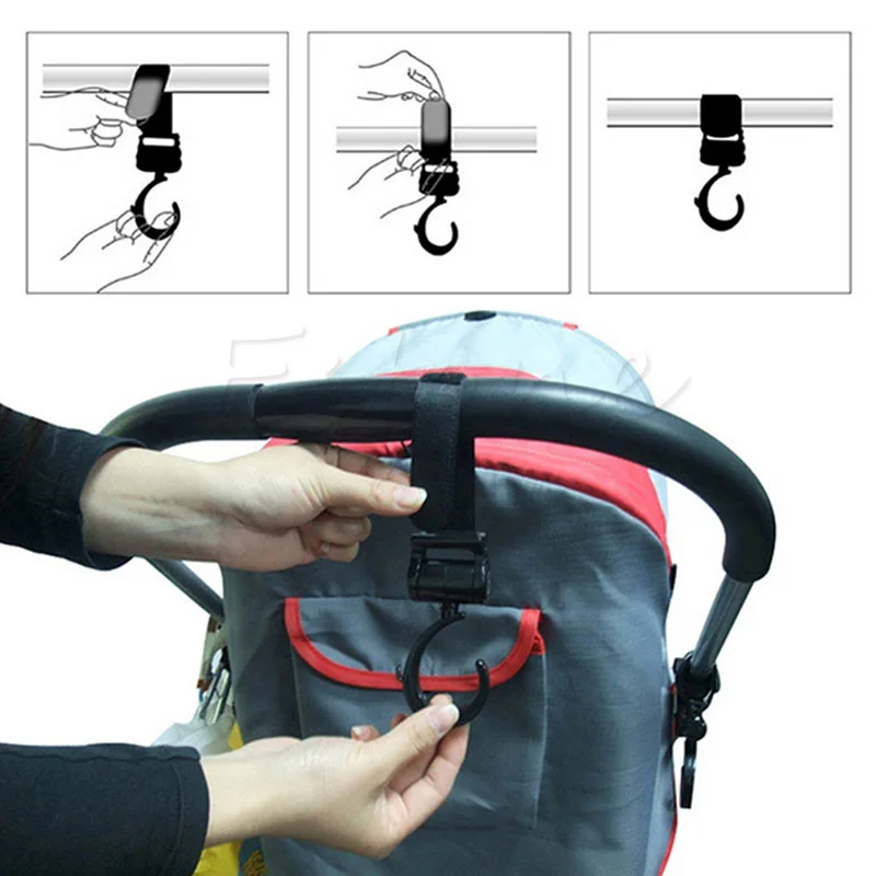 New 2Pcs Multi Function Baby Prams Strollers Swivel Strap Clothes Hooks