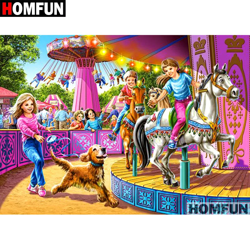 Набор для алмазной вышивки Парк развлечений HOMFUN картина из квадратных/круглых