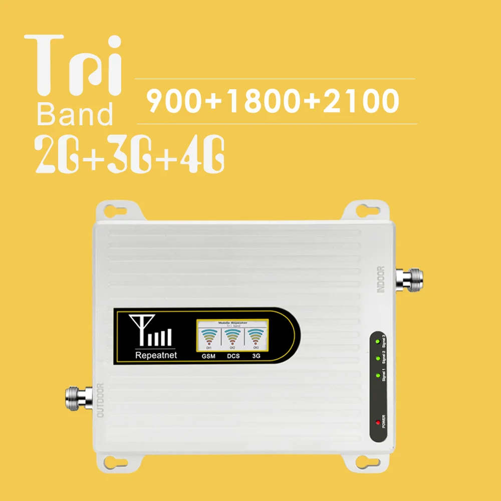 

900 1800 2100 Cellphone Signal Booster GSM LTE WCDMA Tri Band 70dB Gain LCD Display GSM Signal Repeater 2G 3G 4G LTE Amplifier
