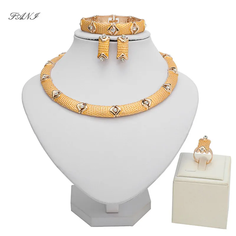 

Fani Dubai Gold Jewelry Set Brand Fashion African Beads Necklace Ring Earrings Wedding woman accessories jewelry set Wholesale
