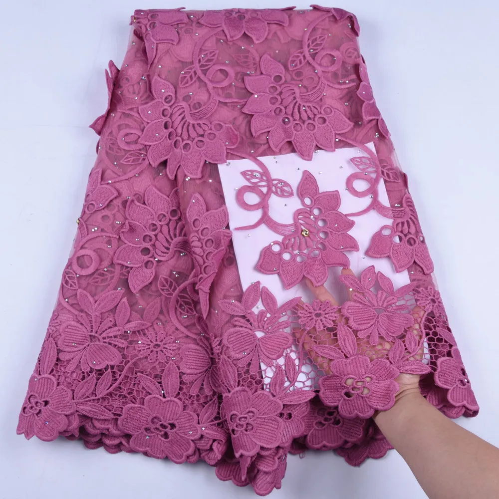 

High Quality Milk Silk Lace Fabric Fashion Flower French Milk Silk Lace Fabric With Stone African Nigerian Laces For Party F1634
