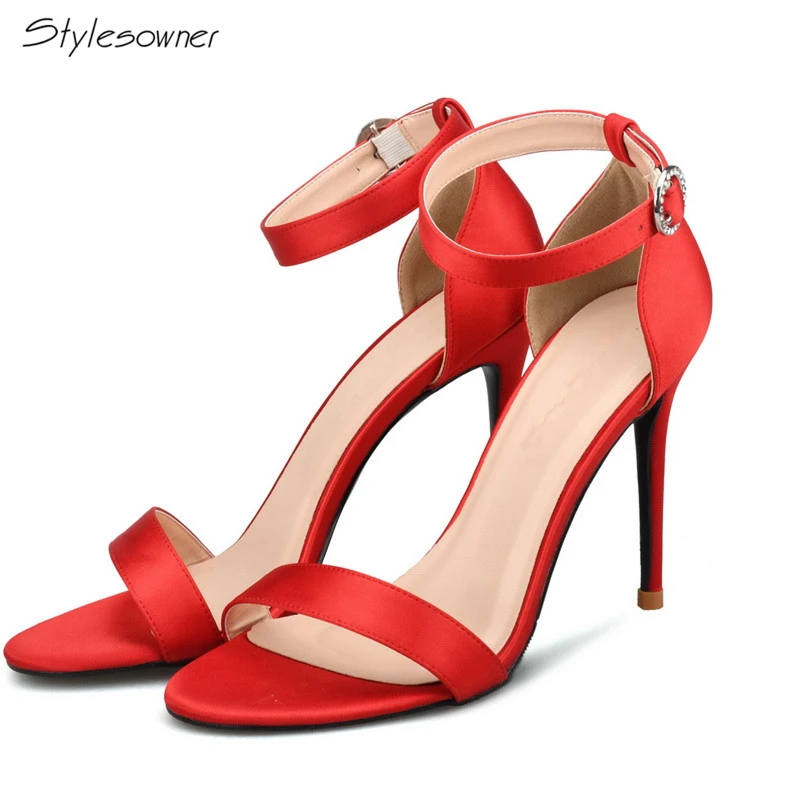 

Stylesowner 2018 Summer Ankle Buckle Strap Sandals High Heel Sandals Silk Open Toe Shoes Thin Heels Ladies Wedding New Sandals