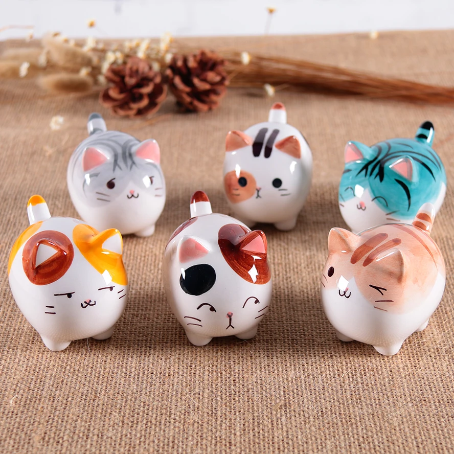  Japanese Cute Ceramic Chubby Cat Ornaments Desk Cartoon Animals Creative Children Girls Birthday Gi