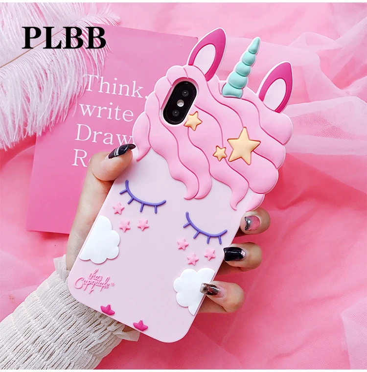 PLBB бренд 3D телефон с единорогом Чехлы для iPhone X 8 8plus 7 7plus 6 6S Plus милый мультфильм
