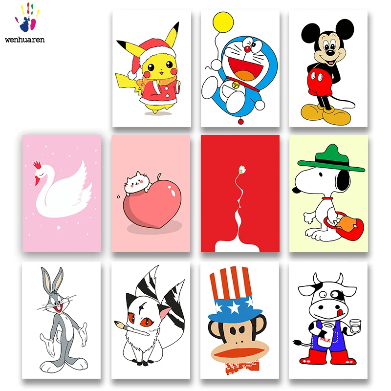 

DIY colorings pictures by numbers with colors Small cartoon illustration picture drawing painting by numbers framed Home