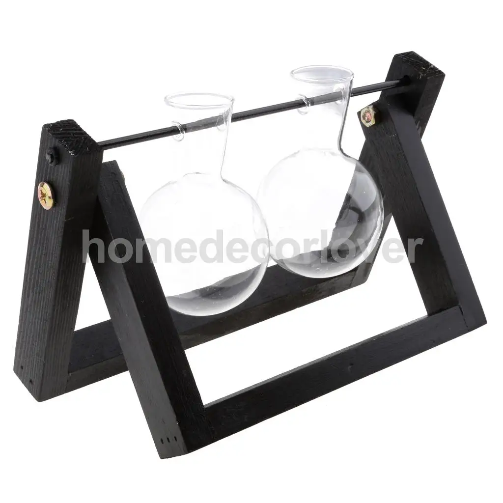 Tabletop Wood Stand Glass Flower Vase Plant Planter Hydroponic Container Home Decor