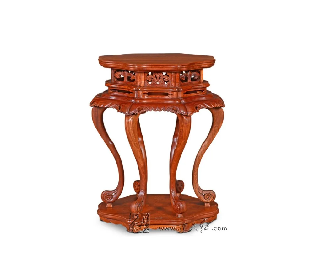 Articles of Luxury Hexapod Incense Table Engraved with Lotus Leaf Patterns China Antique Burmase Rosewood Flower Stand Wooden