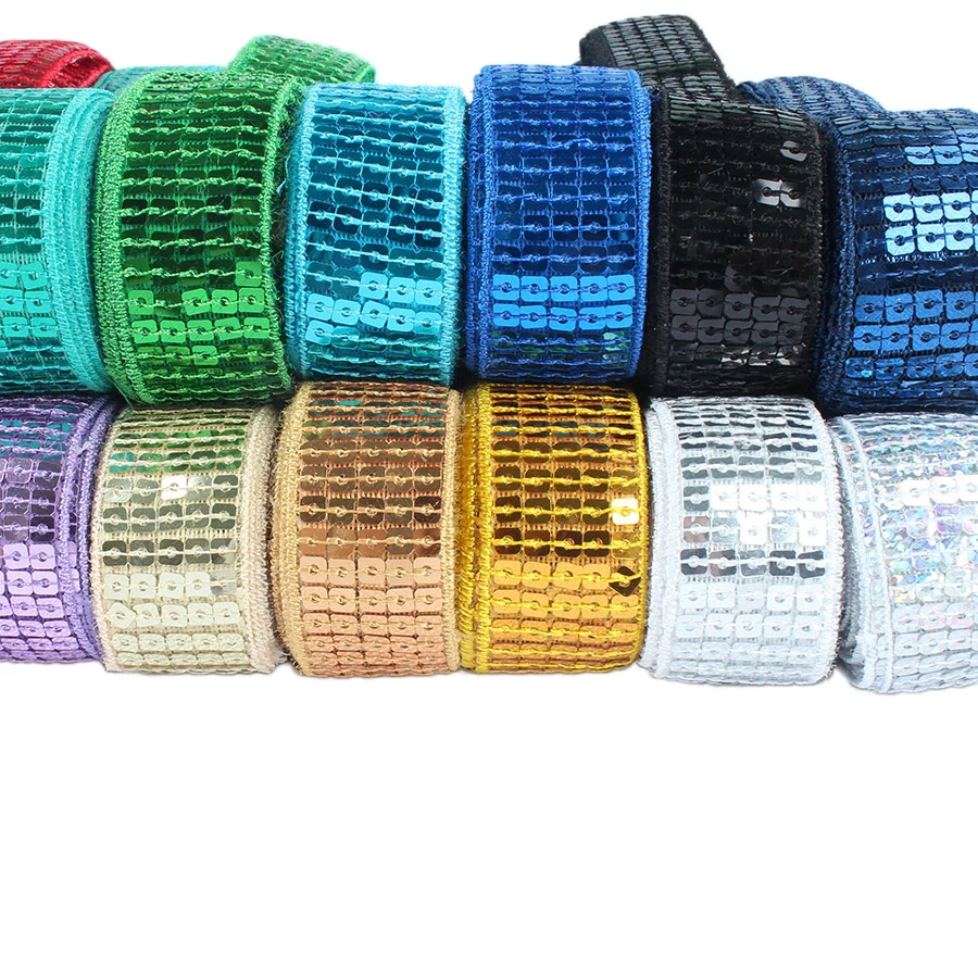 

18 Yards/lot 5-rows square sequins Ribbon Embroidered Lace for Dance Costume garments decoration hat embellishments