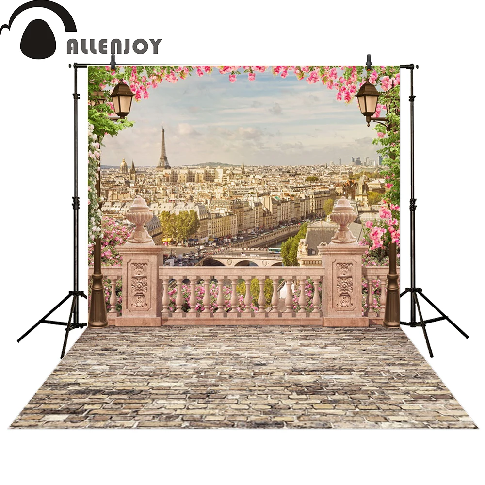 

Allenjoy backgrounds for photo studio pink flower Paris Eiffel Tower balcony computer printing newborn photobooth fantasy