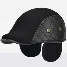 HT2058 мужская осенне-зимняя шапка с ушным клапаном для пожилых мужчин шерстяной берет Повседневная однотонная кожаная плоская плюща кепка газетчика теплая шапка берет для папы