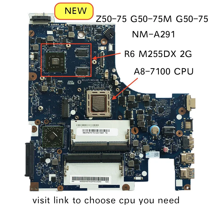 Тестирование нового ACLU7 ACLU8 NM-A291 материнская плата для lenovo Z50-75 G50-75 ноутбук PC материнская плата A8-7100