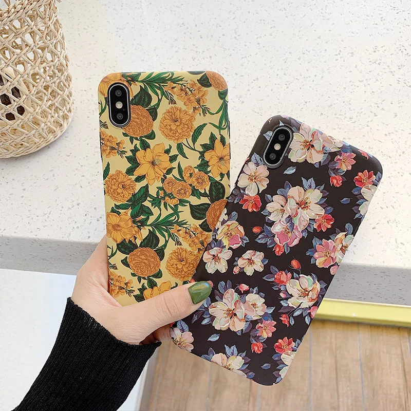 

Vintage Flower Pattern Phone Case For ipone 6 6s 7 8 plus XS Case For iphone X XR XSMax Cover Retro Floral Painting Soft Cases