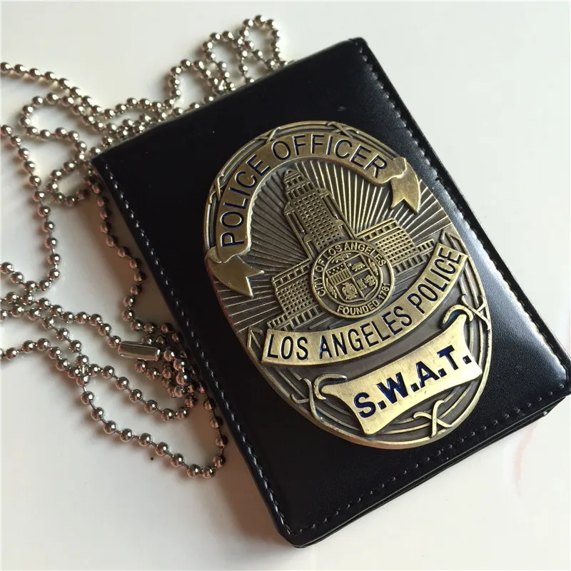 

New 1pcs LA Police SWAT Officer Badges Card ID Cards Holder with Bead Chain s1:1 Gift Cosplay Collectionn On Sale
