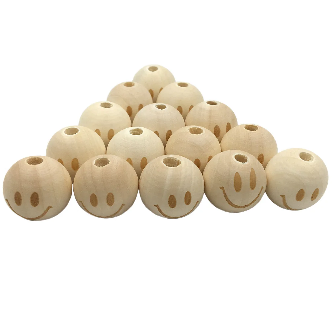 

20mm Round Necklace Wooden Beads Smiling Face Unfinished 40 Pieces Baby Teether Wooden Teething Beads