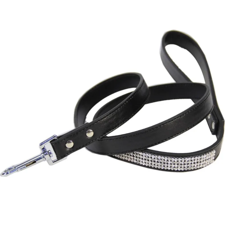 Buy Free shipping Rhinestone PU dog leather leash S M