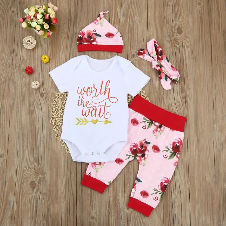 Skin-friendly Newborn Toddler Baby Boys Girls Outfits Clothes Letter Romper Pants 4pcs Sets delicate pattern July 27 | Мать и ребенок