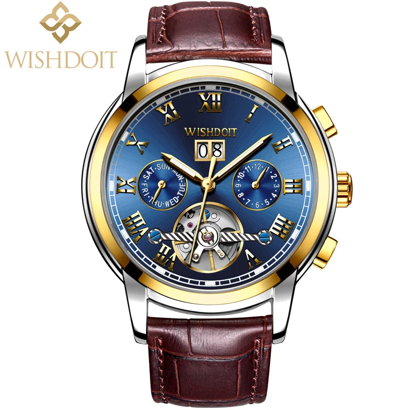 

WISHDOIT Men Watches Automatic Mechanical Watch Tourbillon Sport Clock Leather Casual Business Retro Wristwatch Relojes Hombre