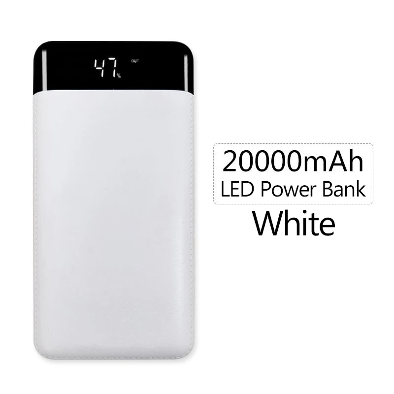 Высокая емкость 20000 мАч power Bank для Xiaomi Dual USB выход power bank портативный внешний аккумулятор для iphone samsung мобильный телефон - Цвет: Белый