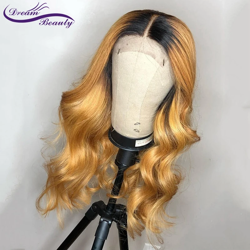 Honey Blonde Human Hair Wig With Baby Hair Preplucked Glueless Lace Front Wig wavy Remy Hair 180 Desnity Lace wigs Dream Beauty