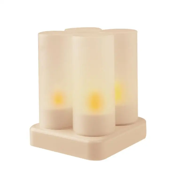

Rechargeable Flameless 4 LED Tea Light Flicker Tea Candle Light Party Wedding Candels Safety Home Decoration With Charger