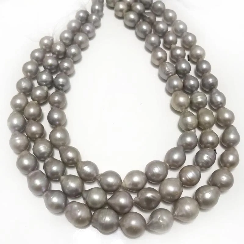16 inches 11-15mm Silver Gray Natural Nucleated Baroque Pearl Loose Strand