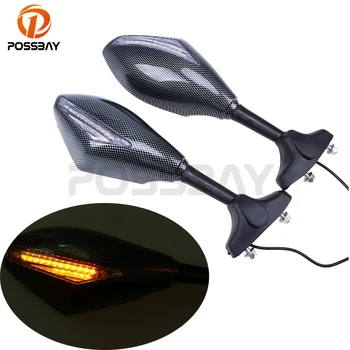 

POSSBAY Universal Motorcycle Rearview Mirrors LED Turn Signal Indicators Lights For Honda Harley Yamaha Cafe Racer Side Mirrors