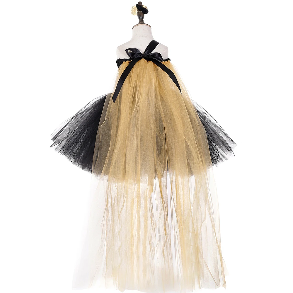 Girls Black Gold Tutu Dress Tulle Flower Petals Evening Pageant Wedding Gown Birthday Party Dress image 4