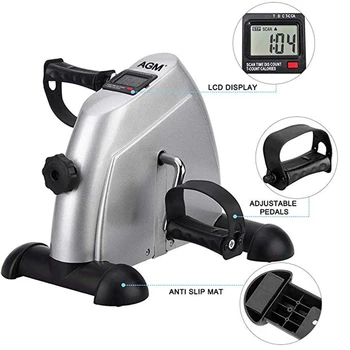 

Indoor Exercise Bike Resistance Adjustable Mini Pedal Exerciser with LCD Display without Battery (Silver)