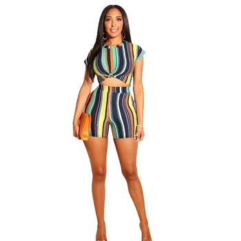 

Spring Summer Women Two Piece Set Top and Pants Plus Size Outfits Tracksuit Sweatsuit Striped Print Sexy Sets