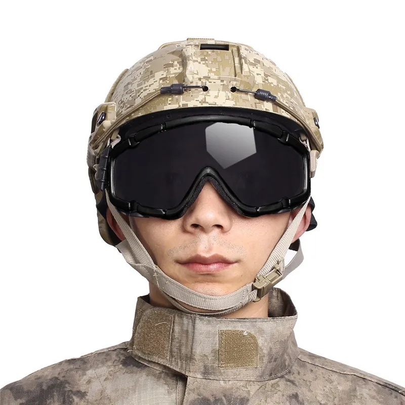 FMA Helmet Goggles Airsoft Tactical Ballistic Anti-Fog Goggles for Ski Bike Safety Glasses on Helmets with Side Rails 2 Lenses