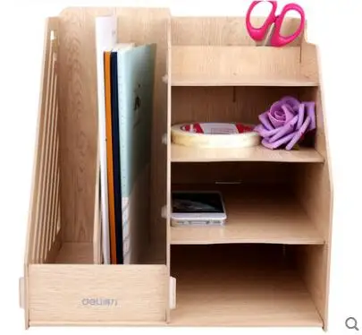 Combination Multi Function Stationery Holder Wooden Desktop File