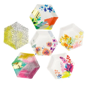 

Set of 12 Hexagon small Party Plates Wedding Bridal Shower Engagement BacheloretteBaby Shower Birthday Party Floral Gold Dishes
